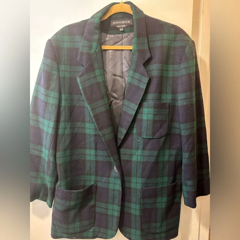 Vintage DonnyBrook Tartan Plaid Wool Green Navy Blazer Jacket Academia Preppy 12